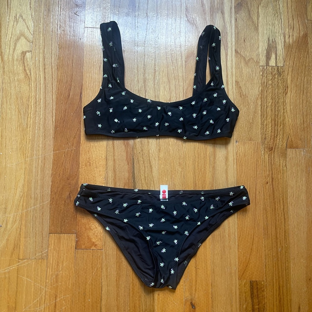 Solid & Striped black floral embroidered bikini size s